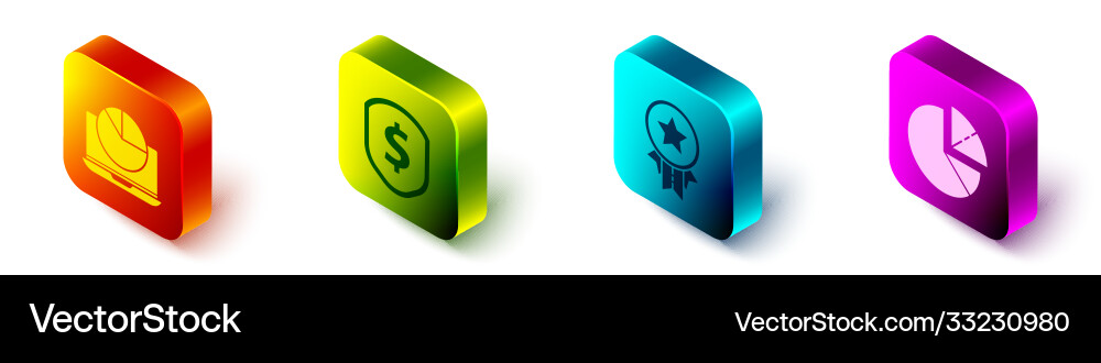Set isometric laptop with graph chart shield Set isometric laptop with graph chart shield vector image