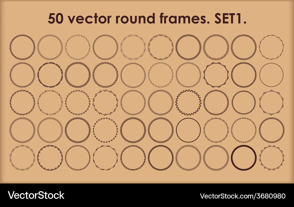 Set of 50 round frames in different styles Vector Image