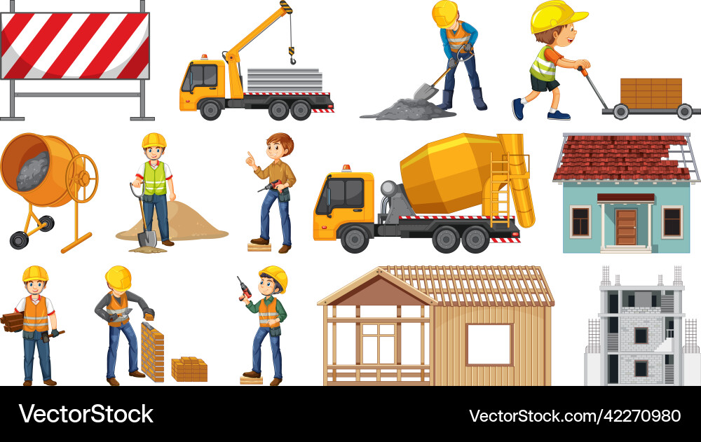 Set of construction site objects vector image