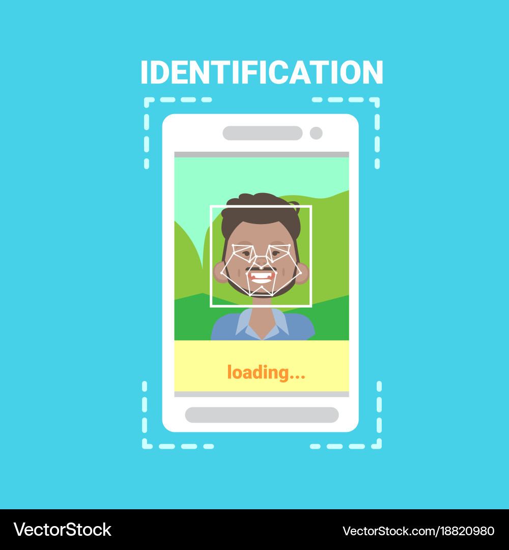 Smart phone loading face identification system vector image
