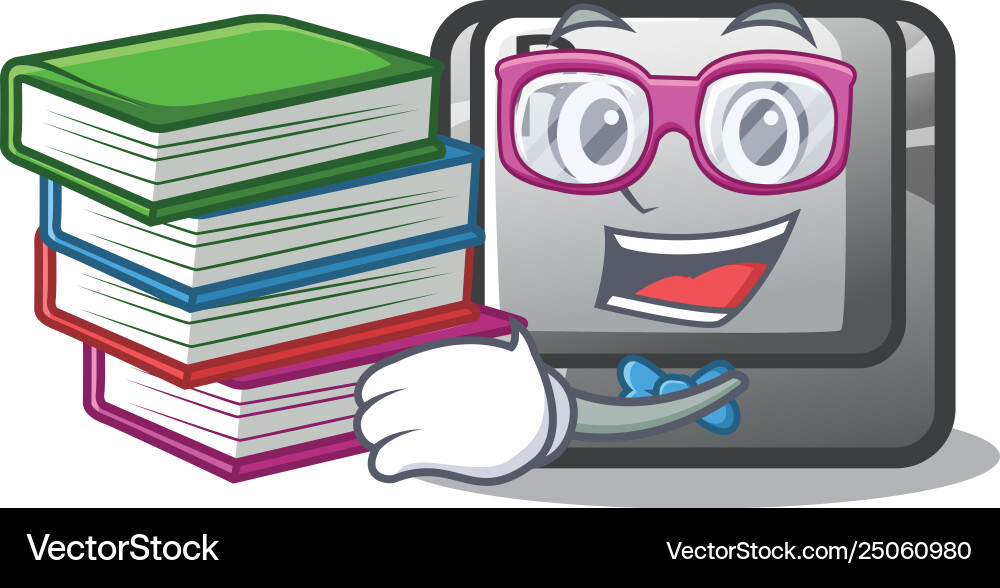 Student with book r button in cartoon game vector image