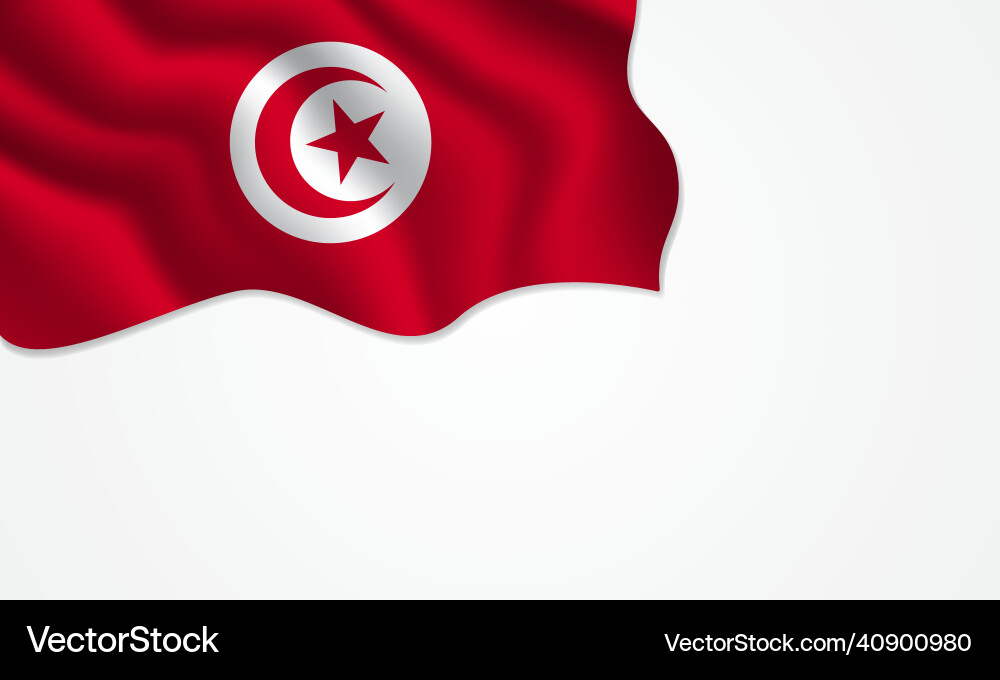 Tunisian flag waving with copy space on isolated vector image