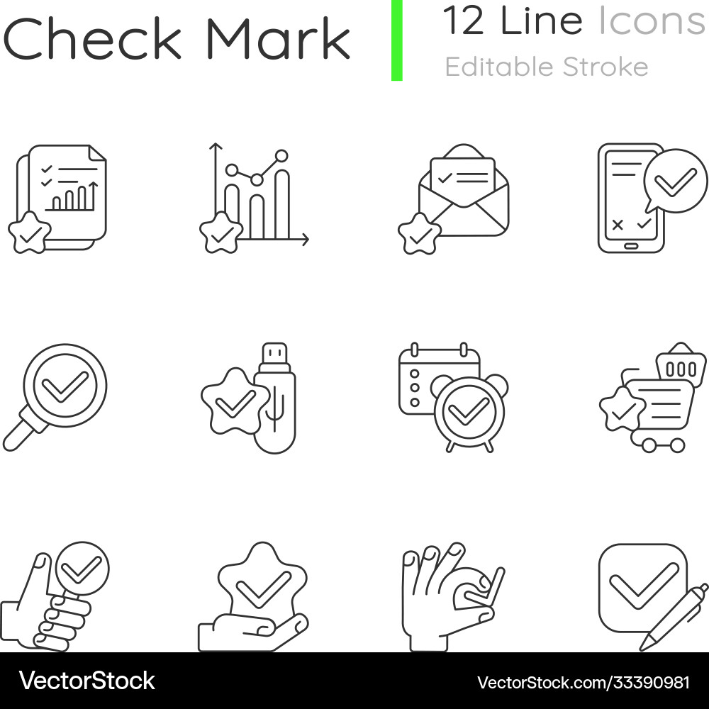 Checkmark linear icons set vector image