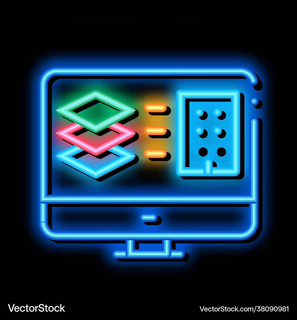 Computer simulation building neon glow icon Computer simulation building neon glow icon vector image
