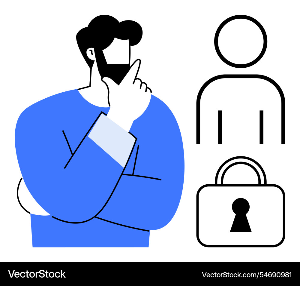 Contemplative man with lock and user icons Vector Image