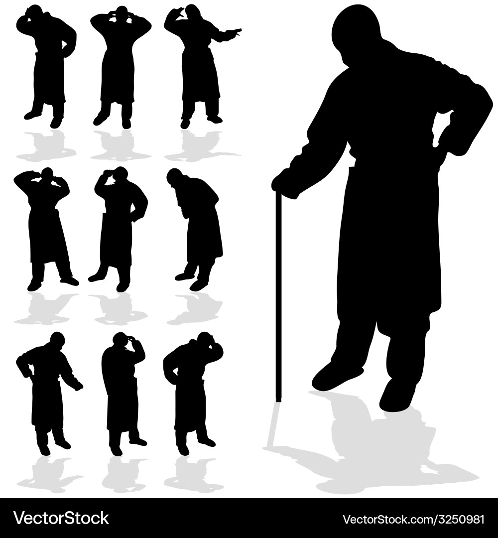Elderly Man Silhouette - Black and White vector image