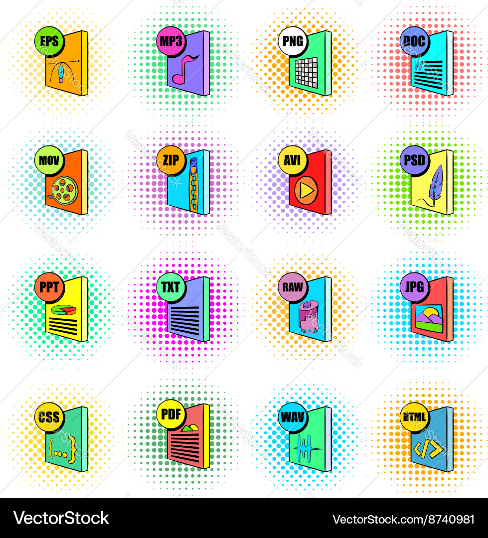 File format icons set pop-art style Vector Image