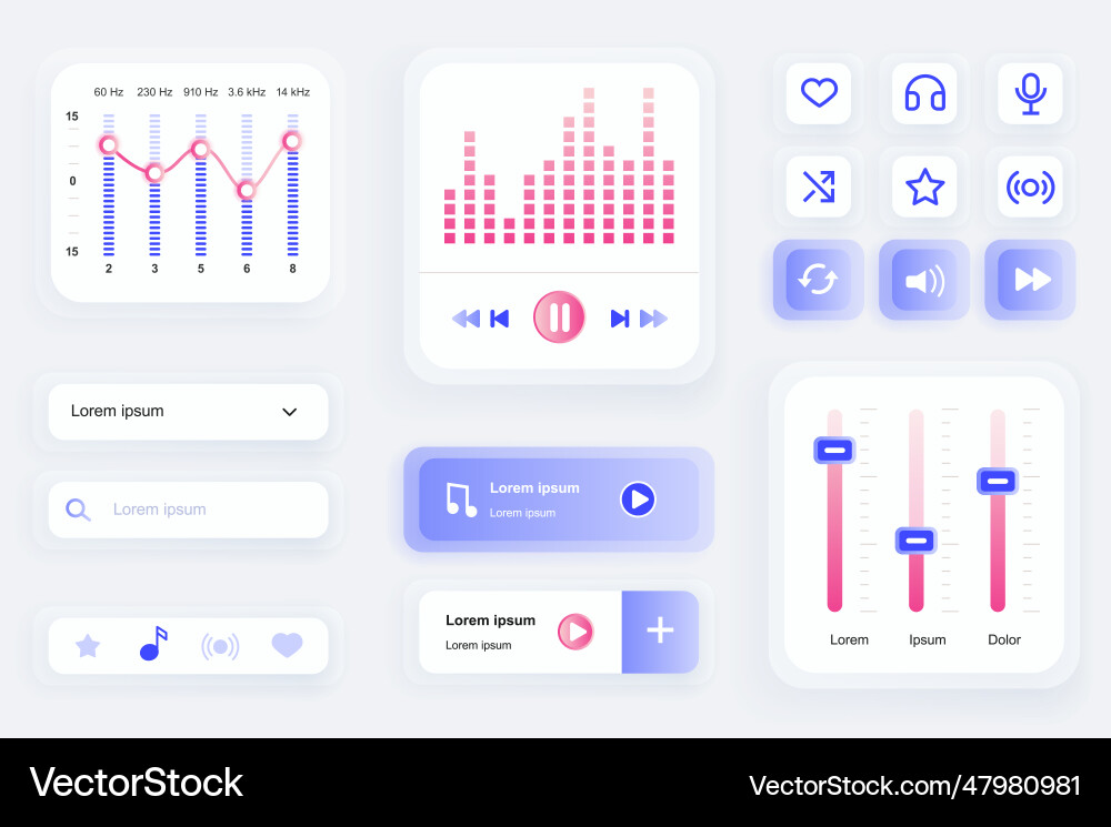 Gui elements for music player mobile app audio vector image