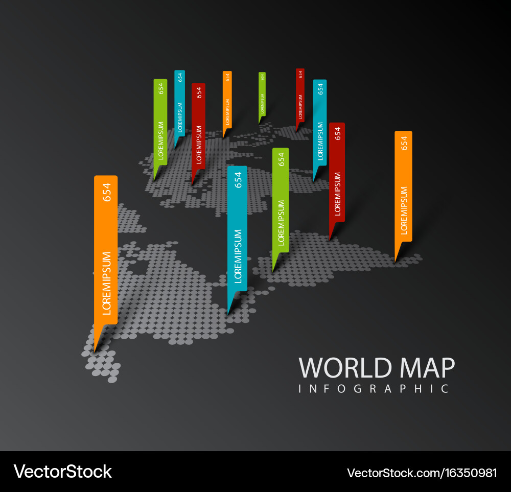 Light world map with droplets pointer marks vector image