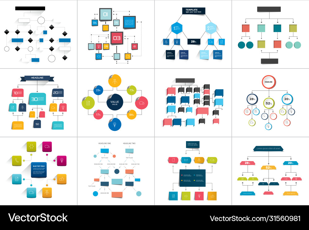 Mega set various flowcharts schemes diagrams vector image