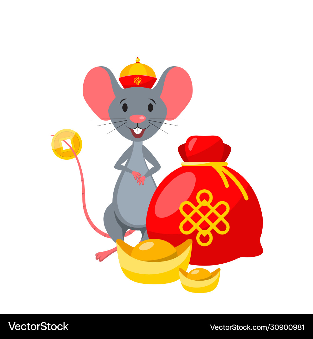 Rat with golden ingot and year chinese Rat with golden ingot and year chinese vector image