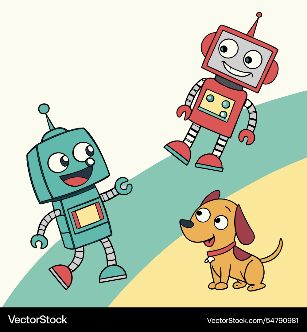 Robot pets and companions in a playful pattern Vector Image