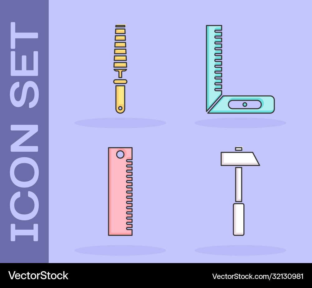 Set hammer chisel tool for wood ruler and corner Set hammer chisel tool for wood ruler and corner vector image