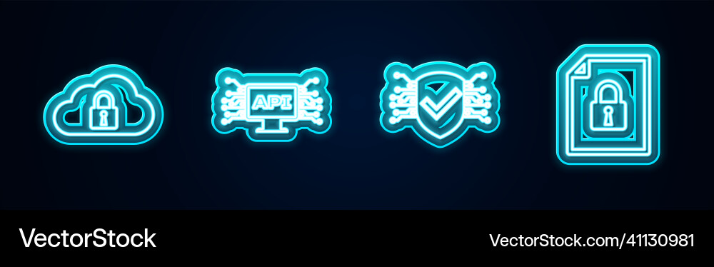 Set line cloud computing lock computer api Set line cloud computing lock computer api vector image
