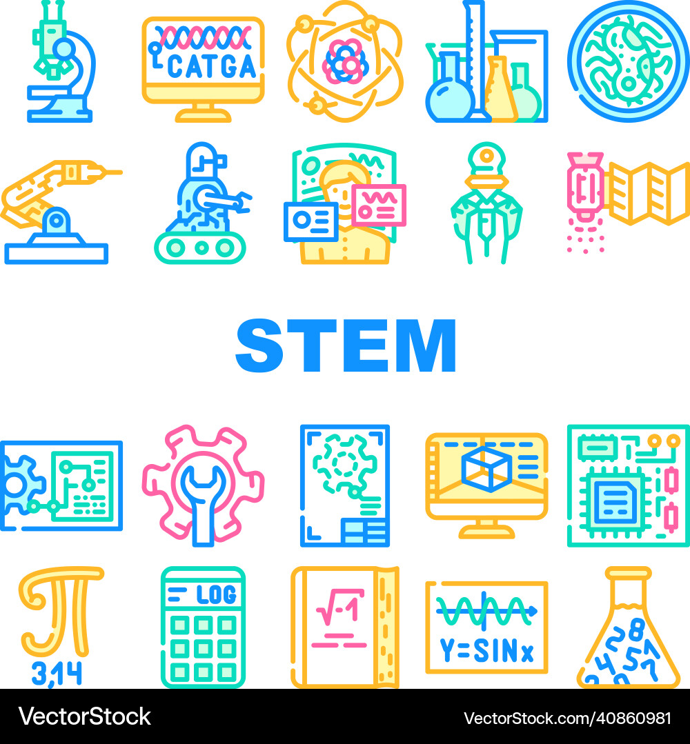 Stem engineer process and science icons set Stem engineer process and science icons set Vector Image