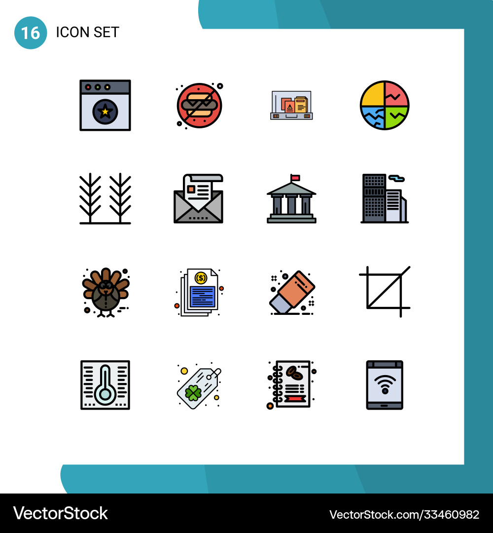 16 universal flat color filled lines set for web Vector Image