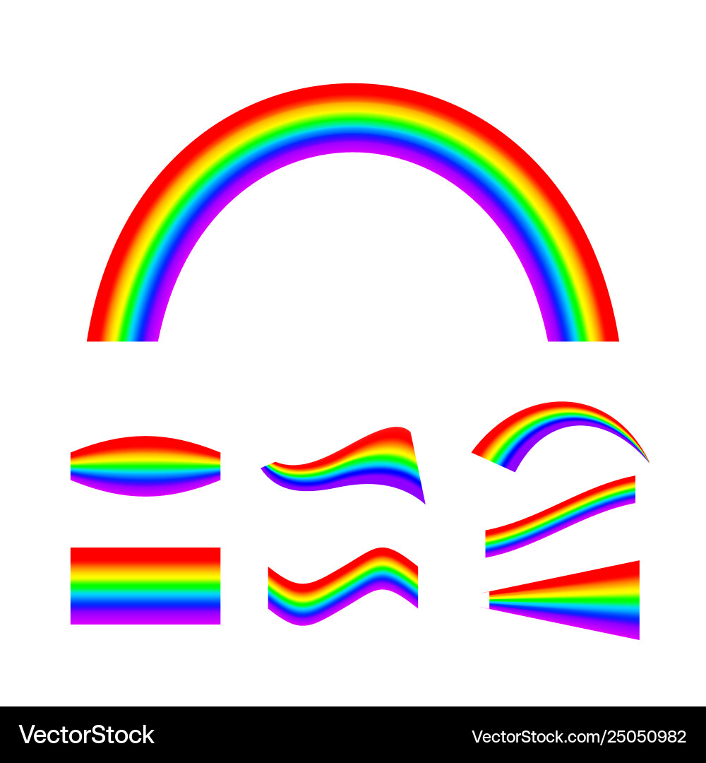 Abstract rainbow set in different shapes isolated Abstract rainbow set in different shapes isolated Vector Image