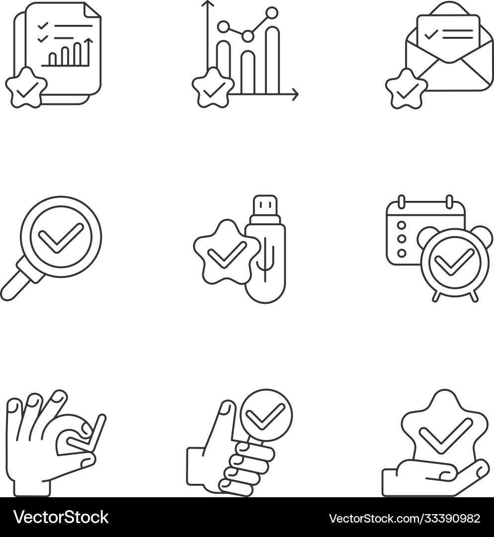 Approval checkmarks linear icons set Vector Image