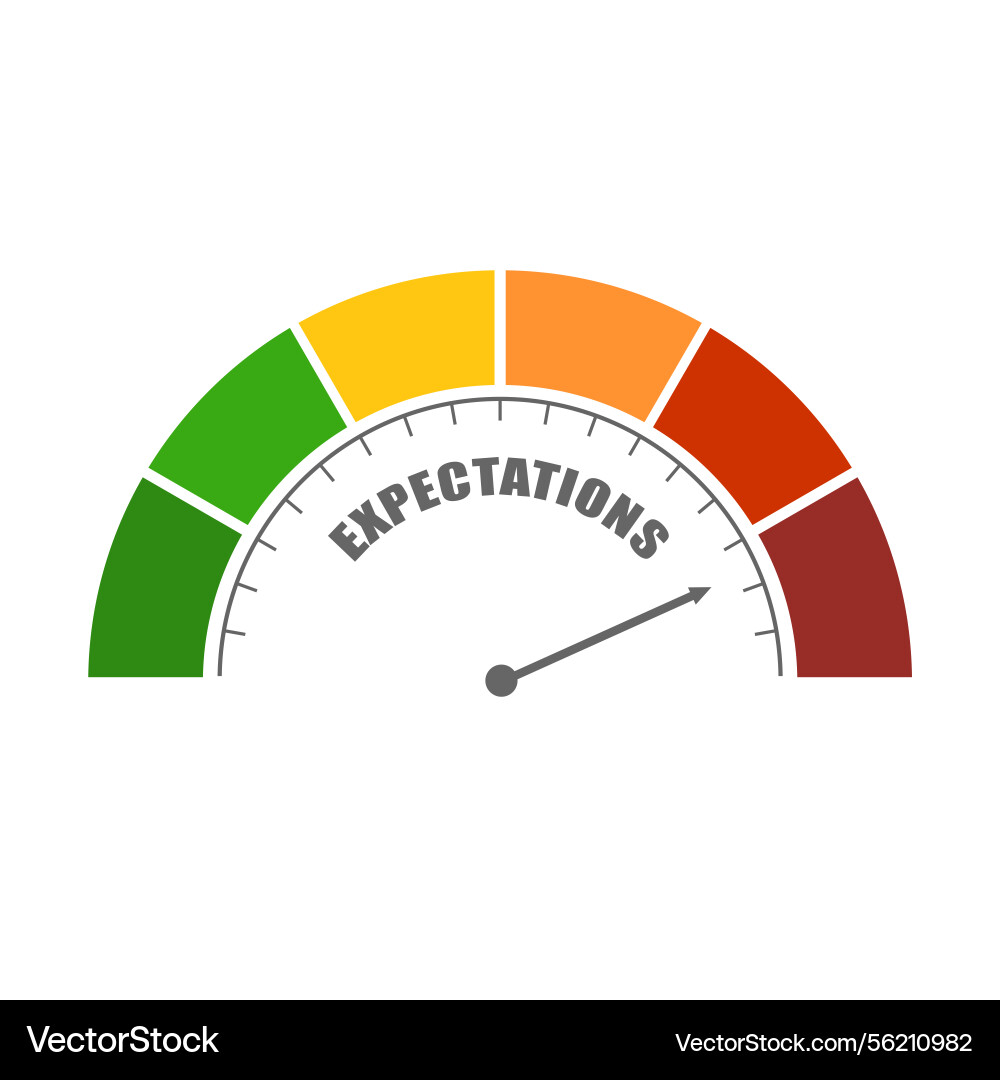 Expectations measuring device with arrow and scale vector image