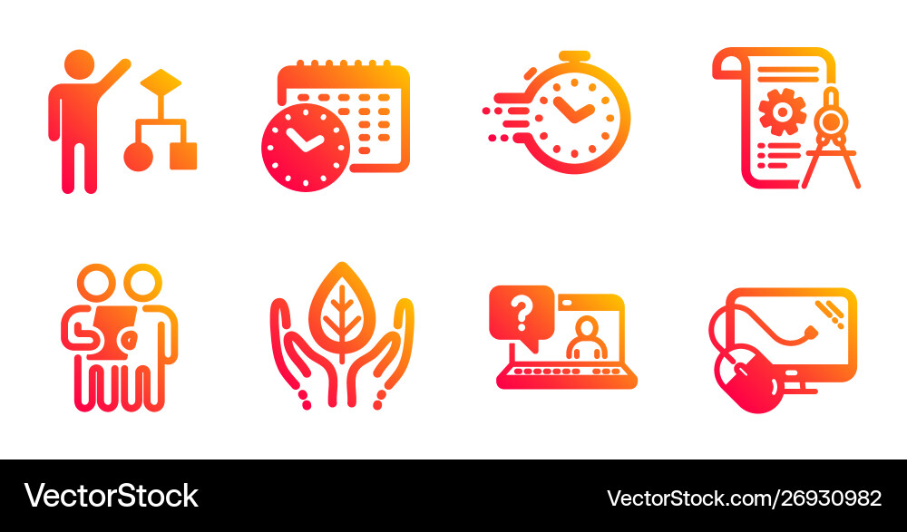 Fair trade survey and algorithm icons set timer Vector Image