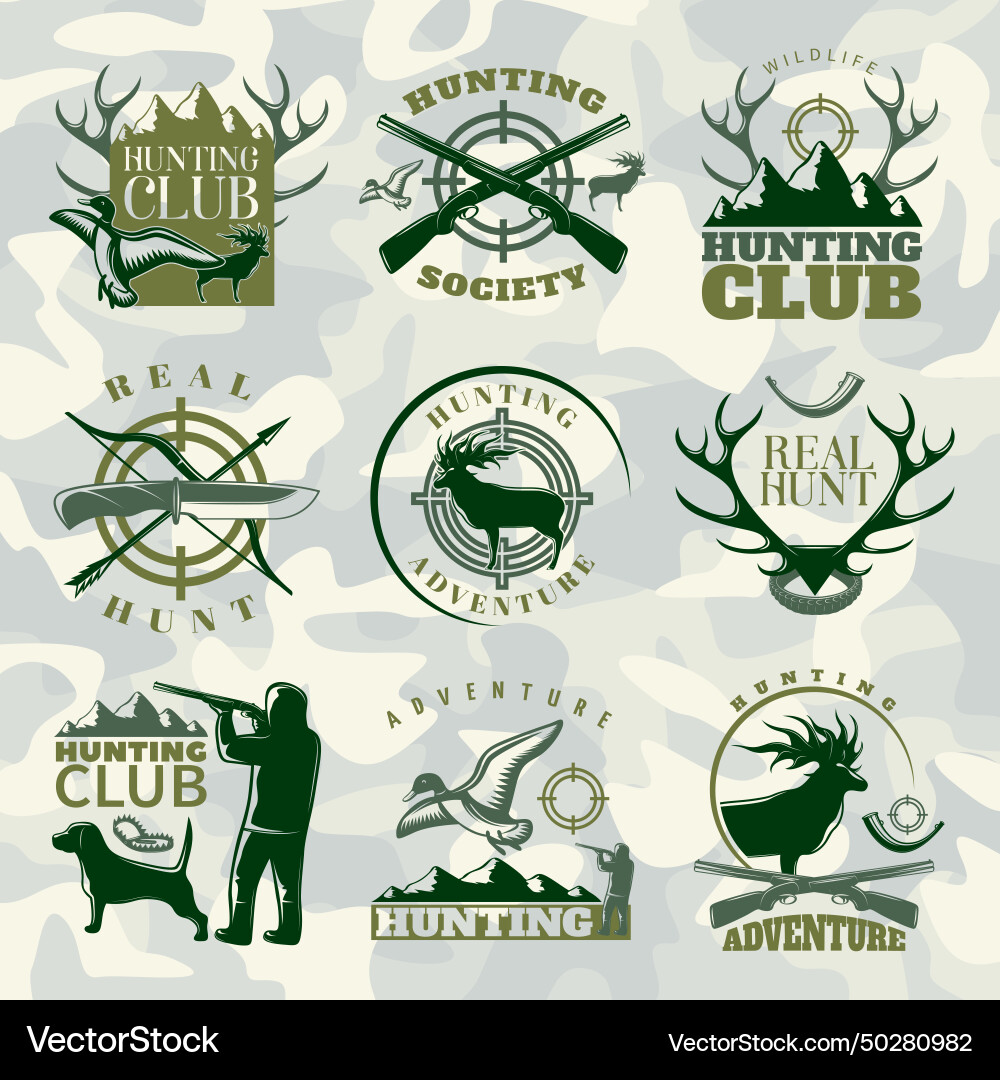 Hunting emblem set in color Hunting emblem set in color vector image