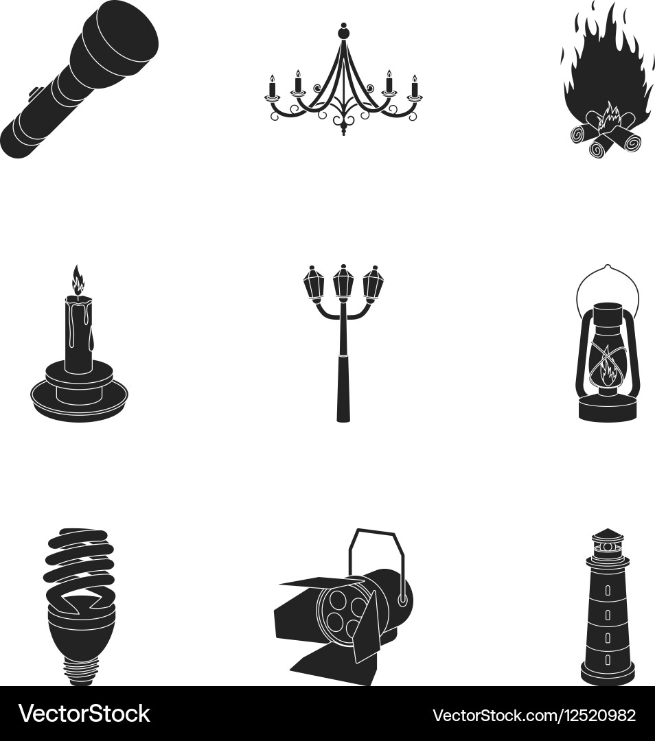 Light source set icons in black style big Vector Image