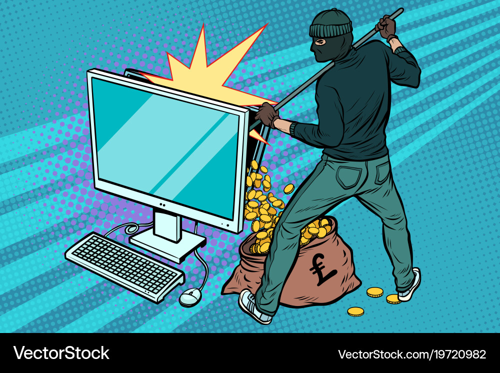 Online hacker steals pound money from computer vector image