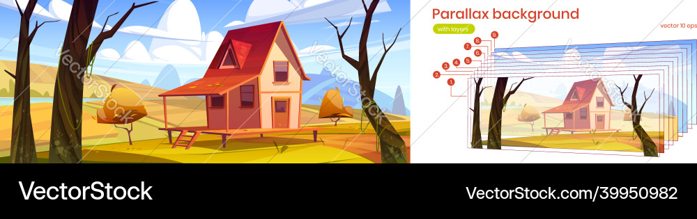 Parallax background with house and autumn fields Parallax background with house and autumn fields vector image