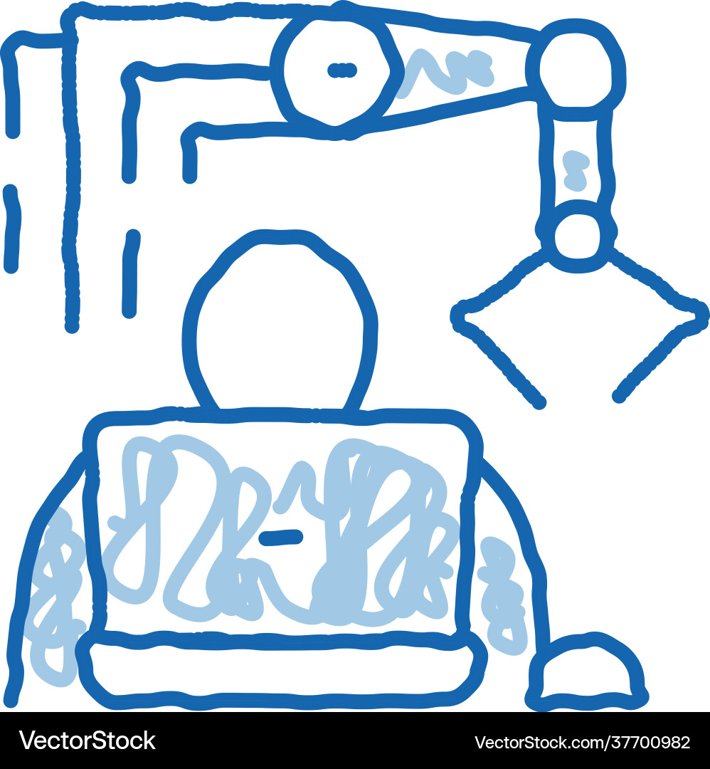 Programming robot doodle icon hand drawn Vector Image