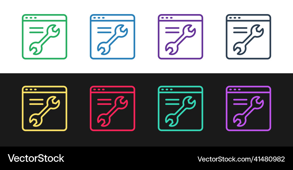 Set line browser setting icon isolated on black Set line browser setting icon isolated on black Vector Image