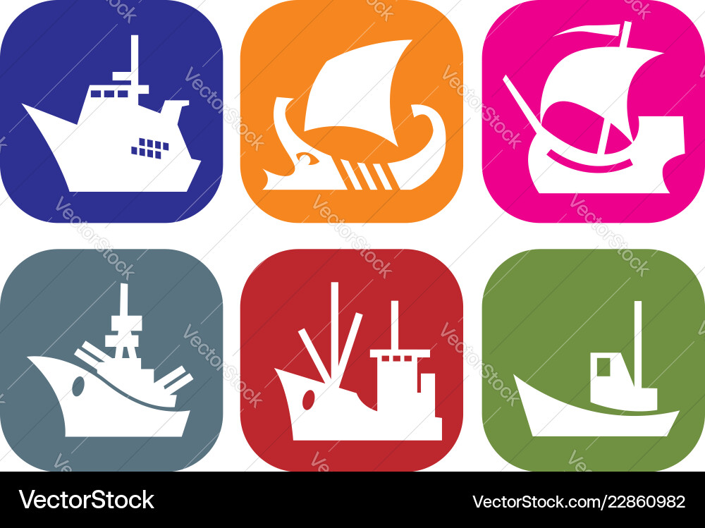Set of icons with images different ships Vector Image