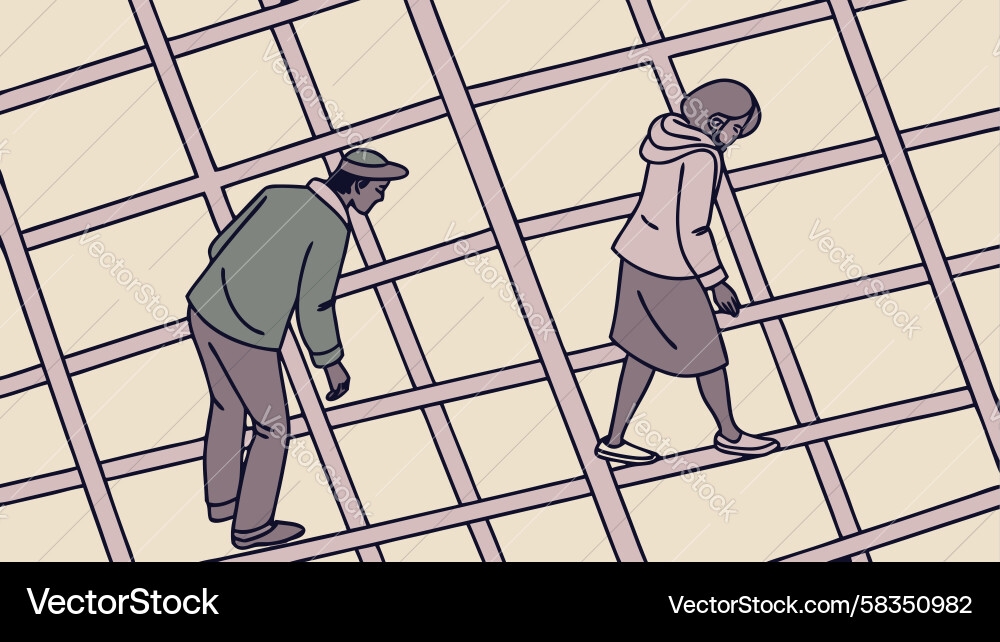 Two Figures on Grid Path Vector Image