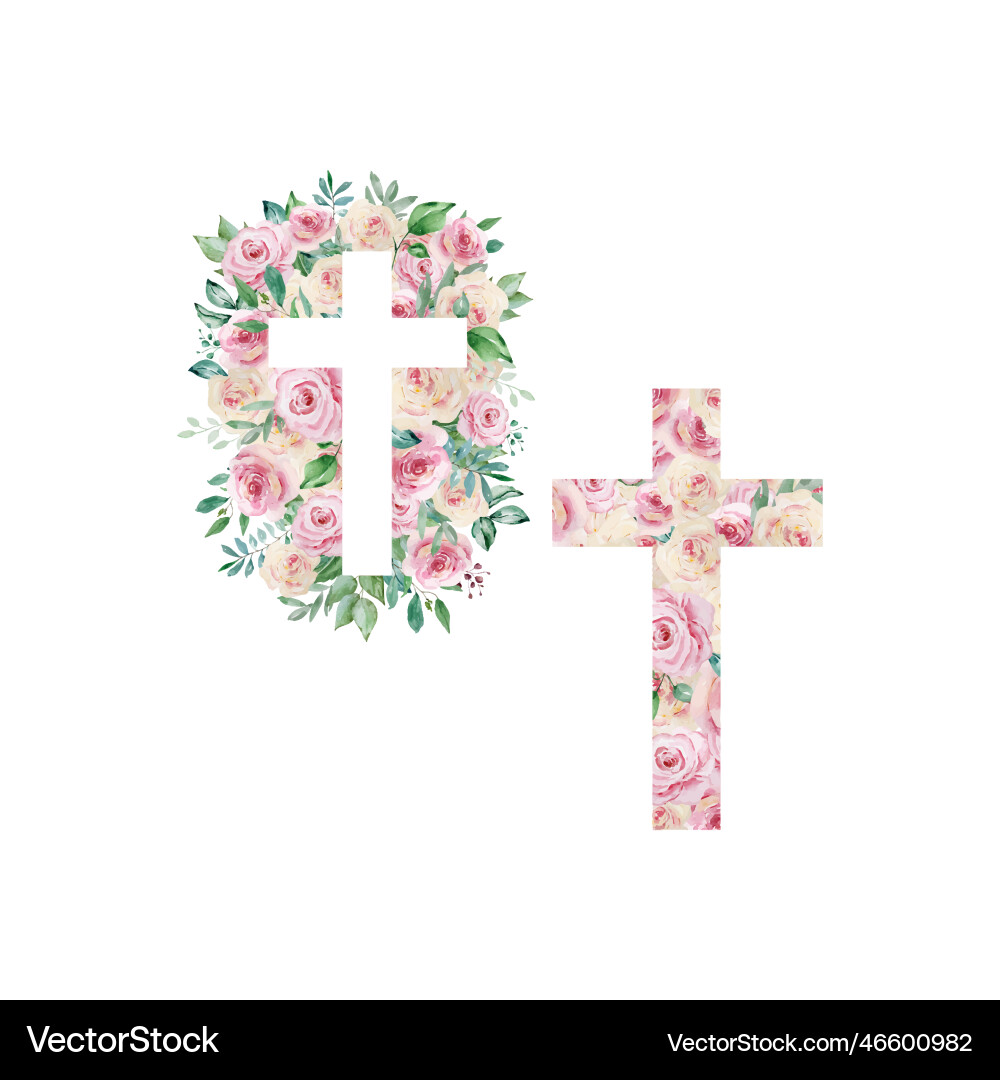 Watercolor Rose Crosses - Religious Art vector image