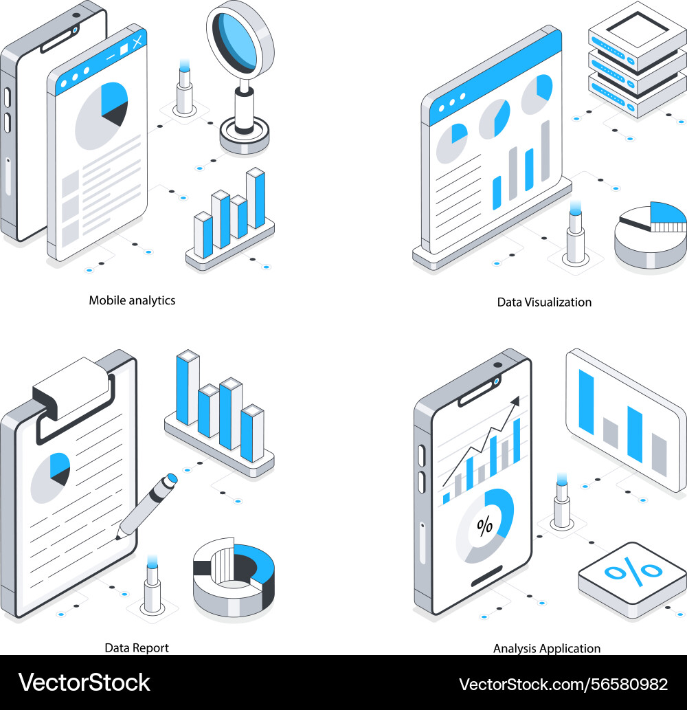 Web analytics isometric set 20 Vector Image