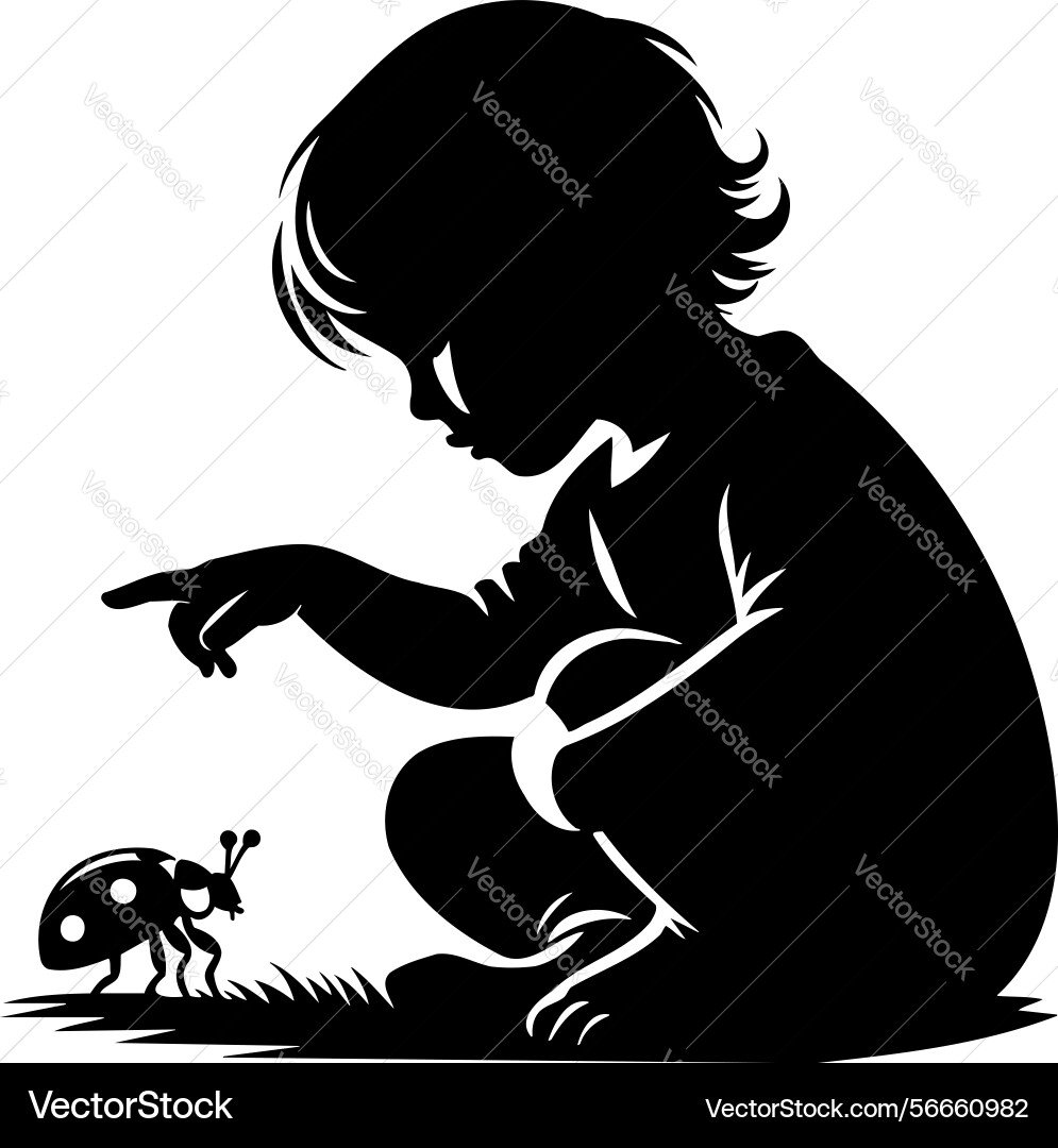 X-default kneeling child and bug vector image