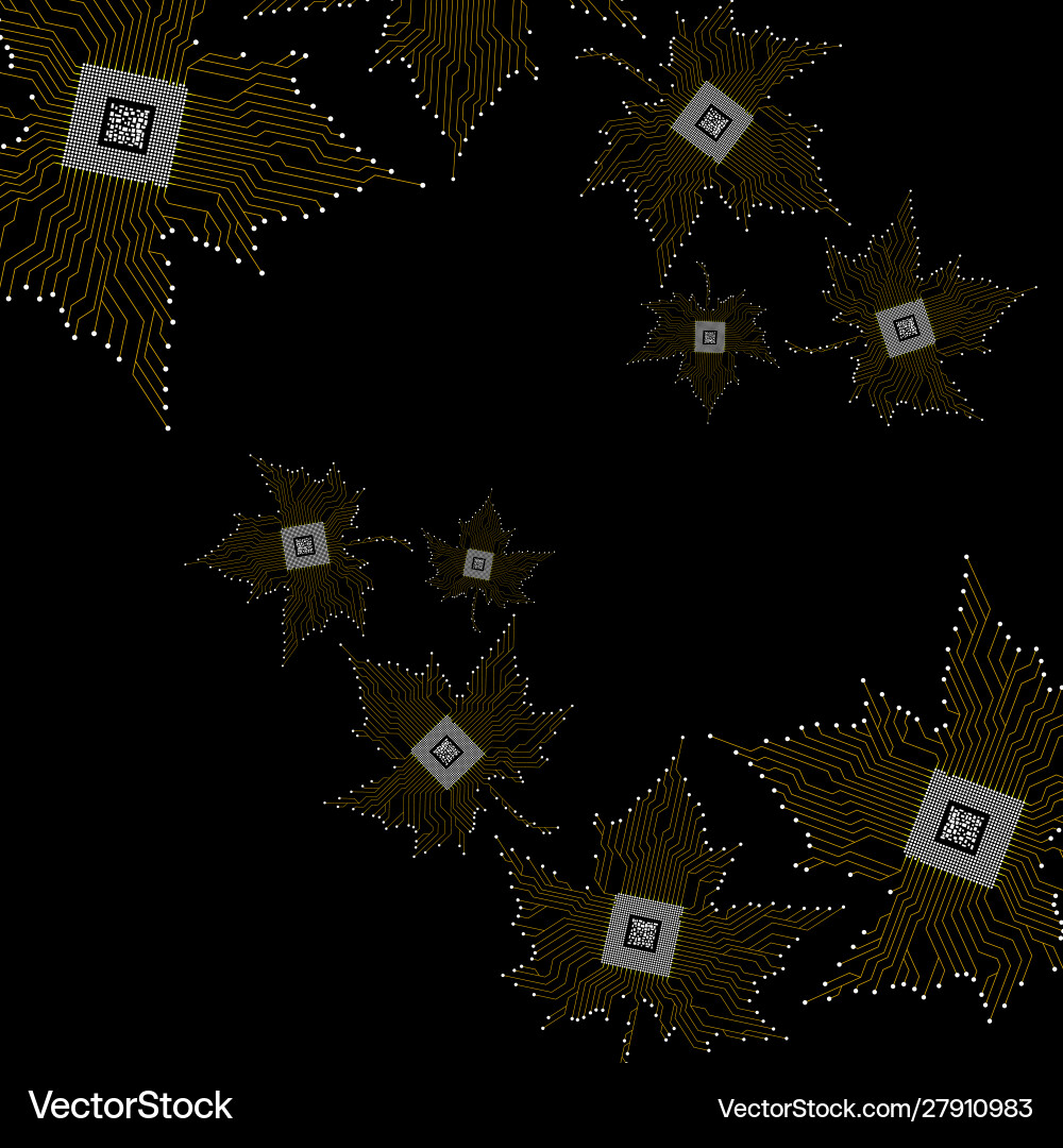 Abstract neon maple leaves with microprocessor Abstract neon maple leaves with microprocessor Vector Image