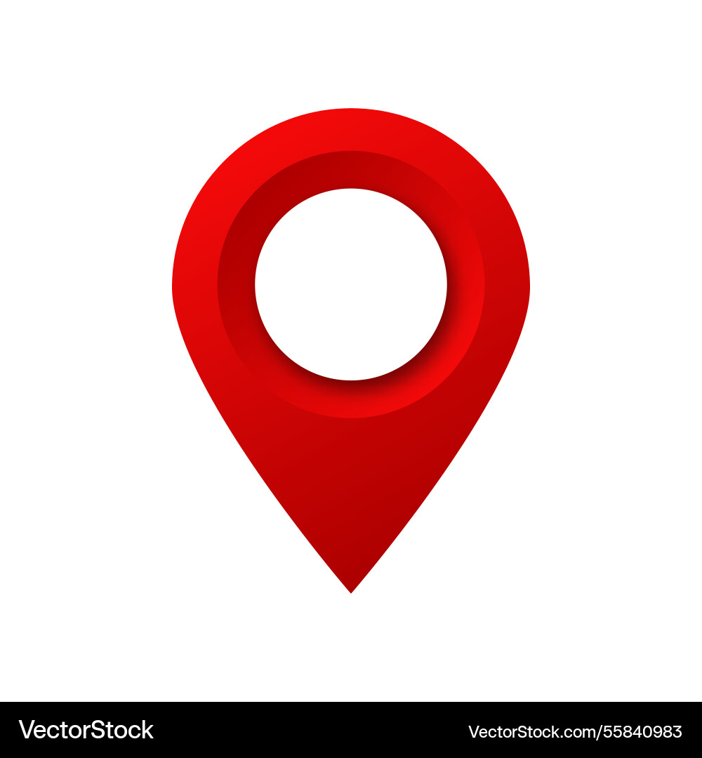 Bright red location pin marker with circular vector image