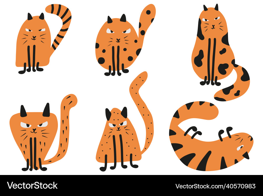 Children hand-drawn set of ginger cats Children hand-drawn set of ginger cats vector image