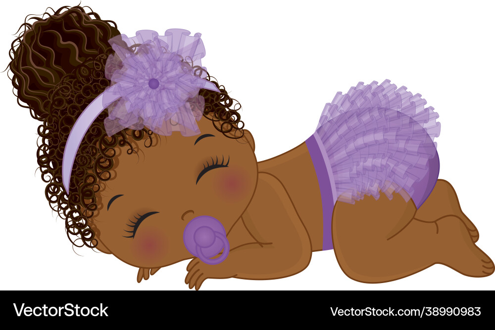 Cute black baby girl in purple ruffled diaper Cute black baby girl in purple ruffled diaper vector image