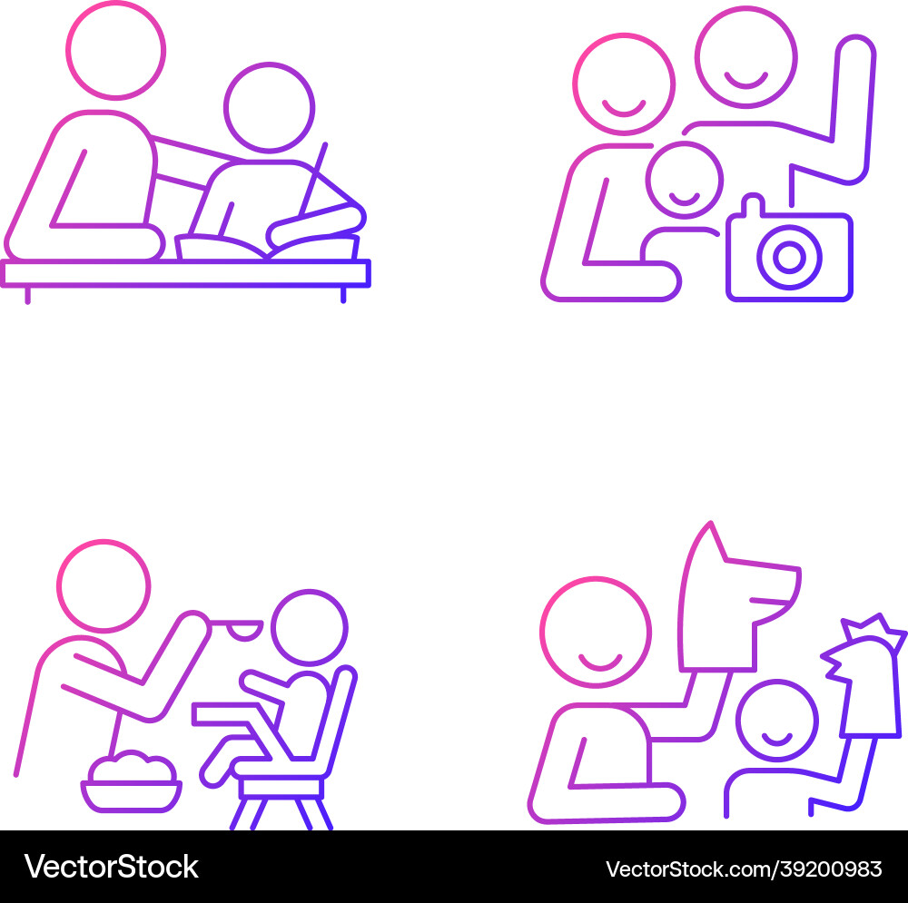 Effective parenting style gradient linear icons Effective parenting style gradient linear icons vector image