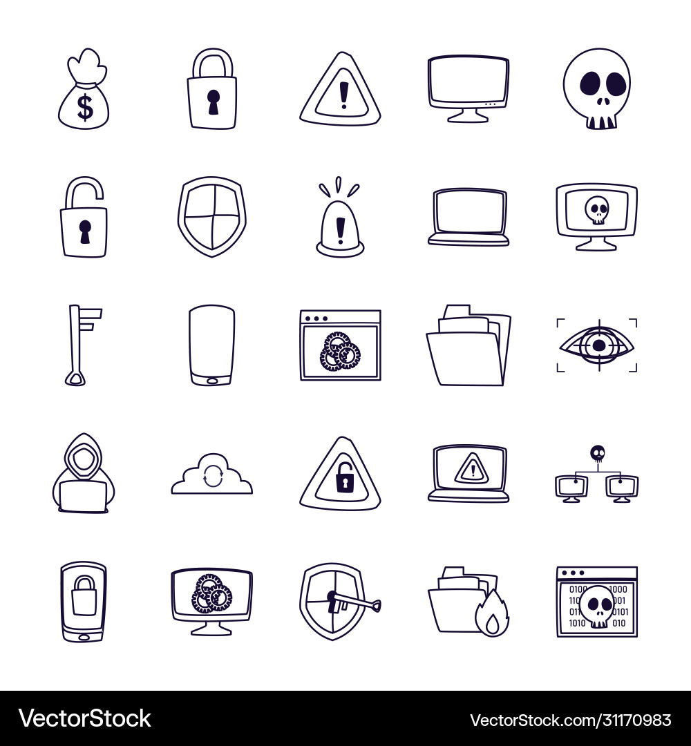 Hack information line style icon set design Vector Image