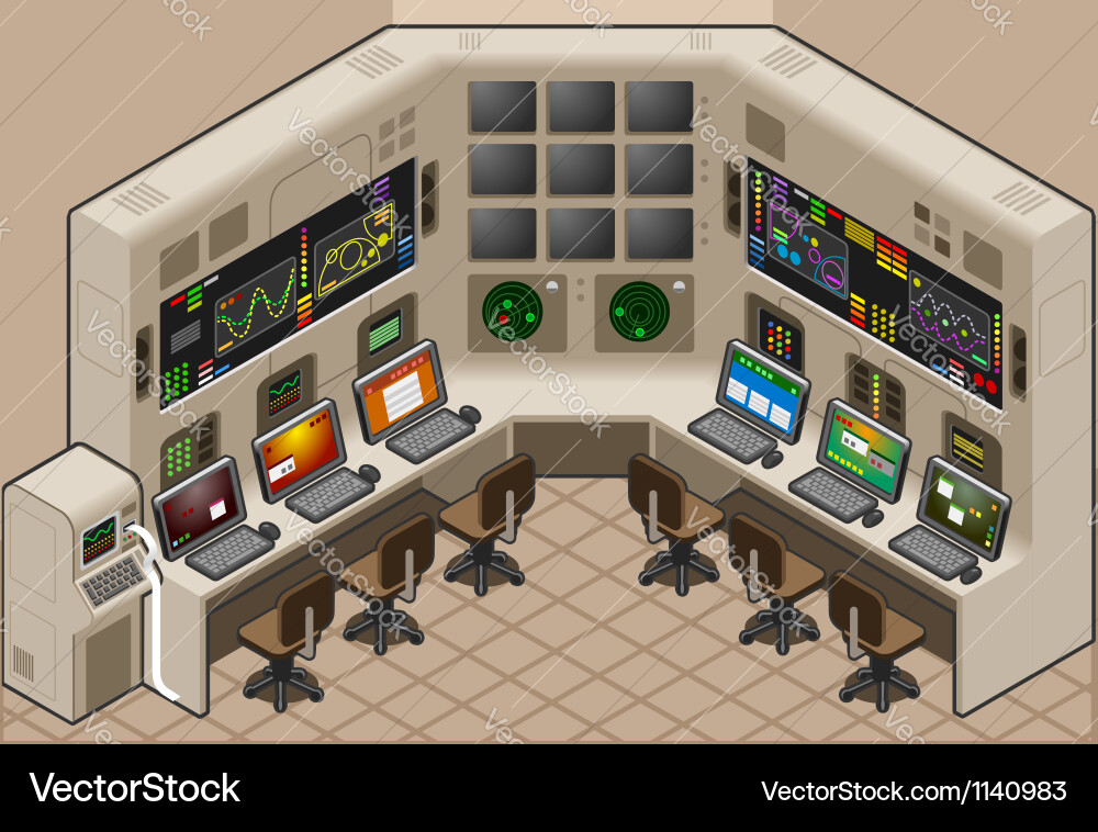 Isometric Control Room with Large Display vector image