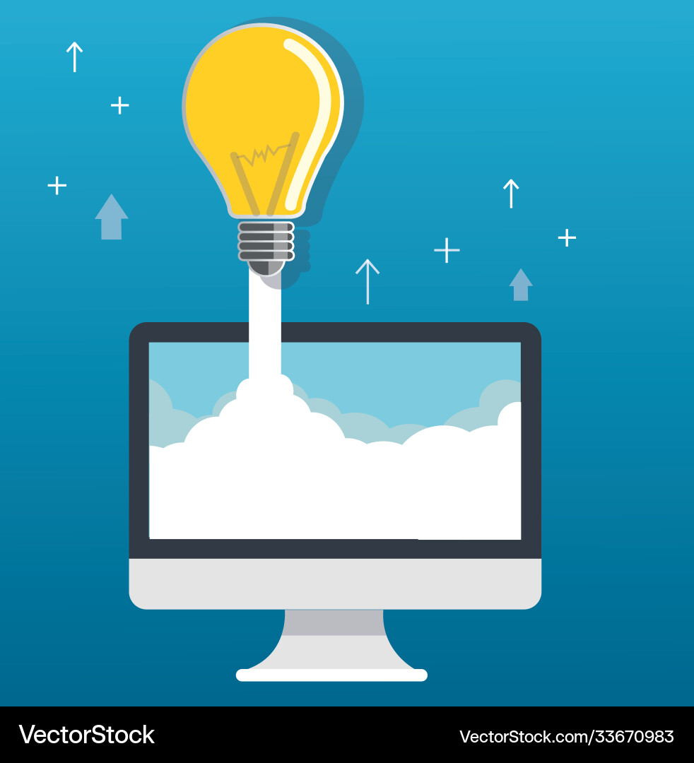 Light bulb on cloud and computer startup concept Light bulb on cloud and computer startup concept vector image