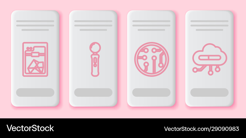 Set line 3d printer gamepad processor vector image