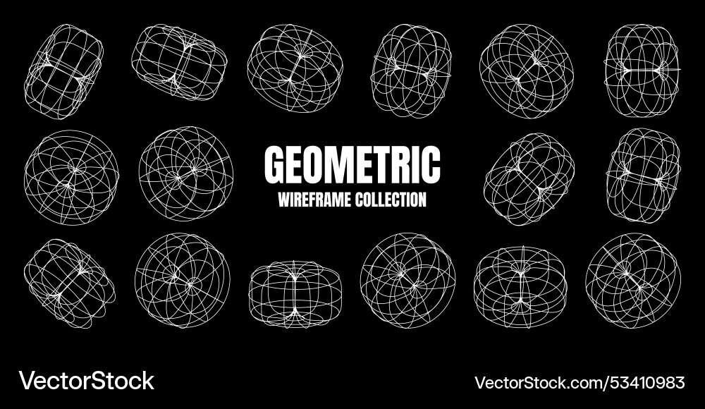 Wireframe lined shapes perspective mesh 3d grid Wireframe lined shapes perspective mesh 3d grid vector image