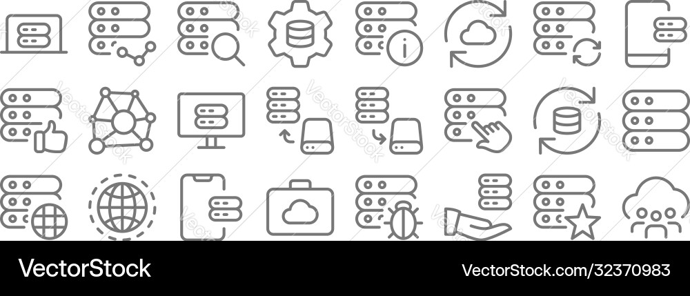 Work office server line icons linear set quality Work office server line icons linear set quality vector image