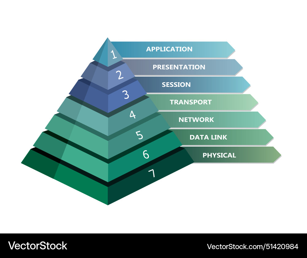 7 layer osi network model presented in pyramid 7 layer osi network model presented in pyramid vector image