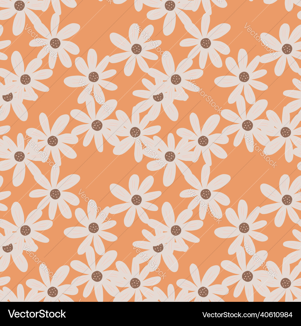 Doodle ditsy flowers seamless pattern on orange Doodle ditsy flowers seamless pattern on orange vector image