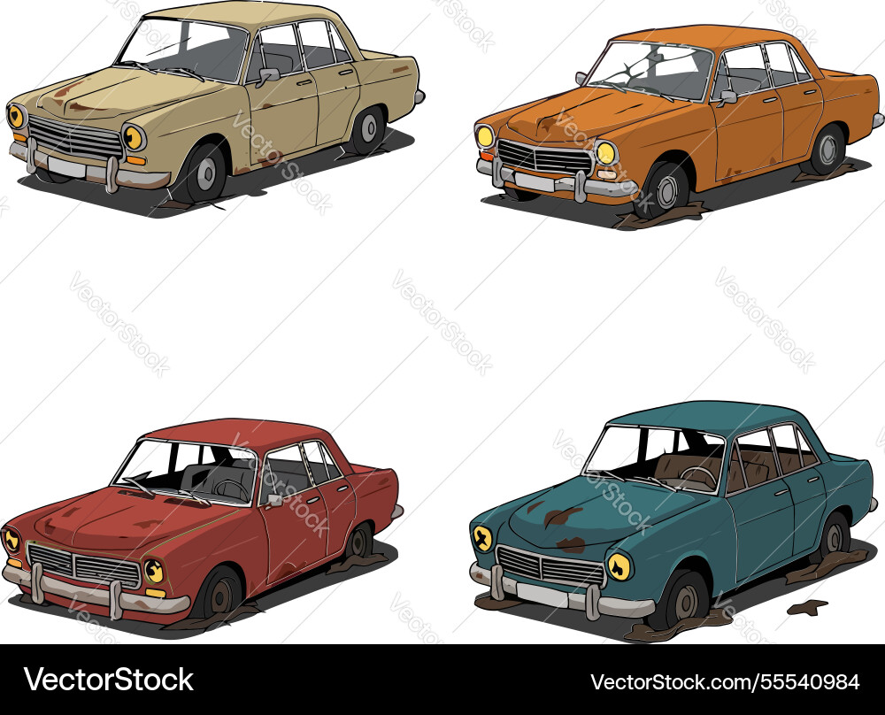 Four vintage cars in flat design showcasing Four vintage cars in flat design showcasing vector image