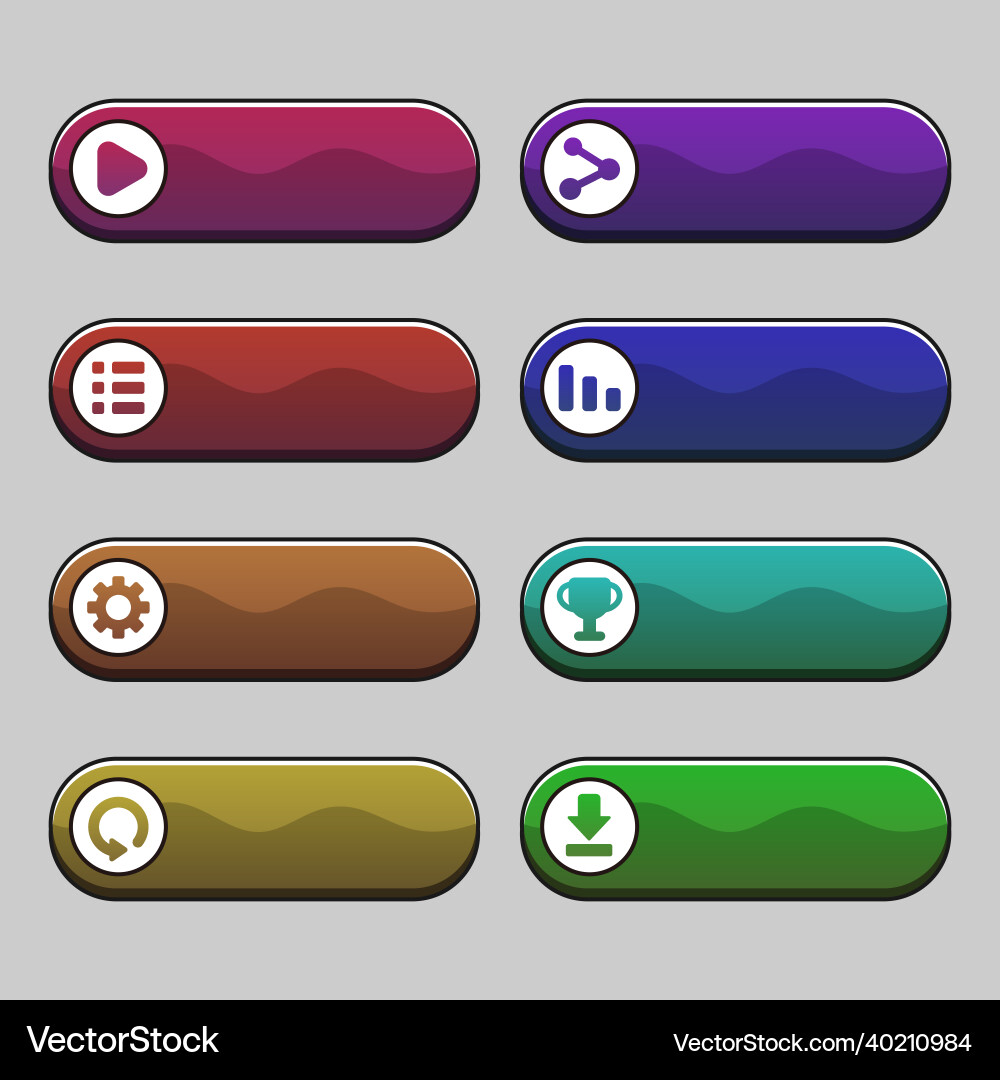 Game dark color menu buttons set Game dark color menu buttons set Vector Image